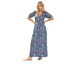 M&Co Petite Blue Ditsy Floral Wrap Maxi Dress - Women's