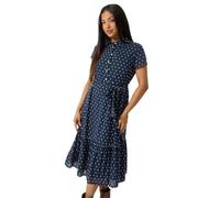 M&Co Petite Blue Dobby Tiered Cotton Shirt Dress - Women's