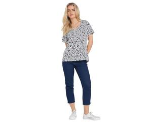 M&Co Petite Blue Floral Cotton Short Sleeve Henley Top - Women's