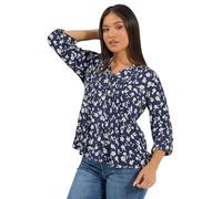 M&Co Women's Petite Floral Pintuck Blouse in Mid Navy | Size: 12