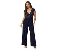 M&Co Women's Petite Sequin Wide Leg Jumpsuit in Dark Navy | Size: 12