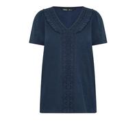 M&Co Petite Blue Short Sleeve Frill Cotton Blouse - Women's