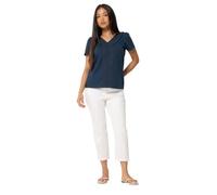 M&Co Petite Blue Short Sleeve Frill Cotton Blouse - Women's
