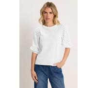 M&co Petite Broderie Puff Sleeve Top In White White 8