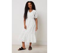 M&Co Women's Petite Broderie Tiered Dress in White | Size: 10 M&Co White 10