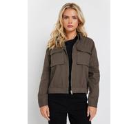 M&Co Petites Petite Collared Twill Jacket - Women's Brown