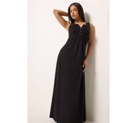 M&co Petite Cotton Henley Maxi Dress In Black Black