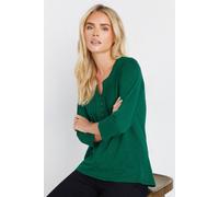 M&Co Petites Petite Teal Cotton Henley T-Shirt - Women's