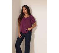 M&Co Women's Petite Crinkle Short Sleeve Blouse in Purple | Size: 14 M&Co Purple 14