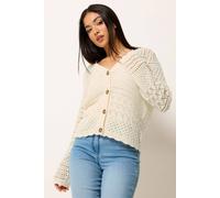 M&Co Women's Petite Crochet Button Through Cardigan in Cream | Size: 10-12 M&Co Cream 10-12