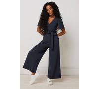 M&Co Petites Petite Blue Cropped Jumpsuit - Women's