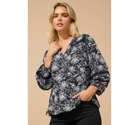 M&co Petite Damask Print Lace Insert Top In Black Black