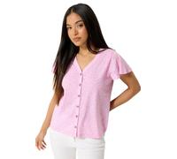 M&Co Petite Ditsy Floral Cotton Frill Sleeve Blouse - Women's Pink