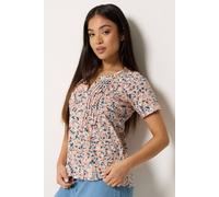 M&co Petite Ditsy Floral Cotton Henley Top In Orange Orange