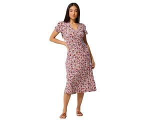 M&Co Petite Ditsy Floral Midi Wrap Dress - Women's Pink