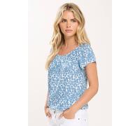 M&Co Petites Petite Ditsy Floral Print Tie Front Top - Women's Blue