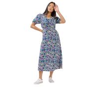 M&Co Petite Ditsy Floral Puff Sleeve Dress - Women's Blue