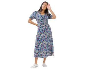 M&Co Petite Ditsy Floral Puff Sleeve Dress - Women's Blue