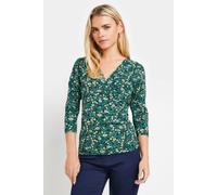 M&Co Petites Petite Ditsy Floral Wrap Top - Women's Green