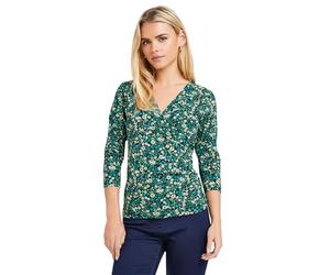 M&Co Petite Ditsy Floral Wrap Top - Women's Green