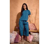 M&Co Women's Petite Foil Detail Cropped Trousers in Dark Blue | Size: 16 M&Co Dark Blue 16
