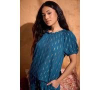 M&Co Women's Petite Dobby Foil Scoop Neck Top in Dark Blue | Size: 12