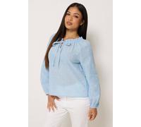 M&co Petite Dobby Tie Neck Blouse In Light Blue Light Blue