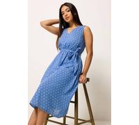 M&Co Women's Petite Dobby Tie Waist Midi Dress in Blue | Size: 16 M&Co Blue 16