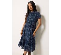 M&Co Women's Petite Dobby Tiered Cotton Shirt Dress in Dark Navy | Size: 16 M&Co Dark Navy 16
