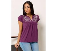 M&Co Women's Petite Embroidered Notch Neck Top in Plum | Size: 18 M&Co Plum 18