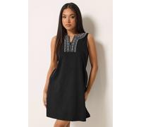 M&co Petite Embroidered Notch Neck Cotton Midi Dress In Black Black