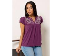 M&co Petite Embroidered Notch Neck Top In Plum Plum 10