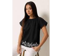 M&co Petite Embroidered Tie Back Blouse In Black Black