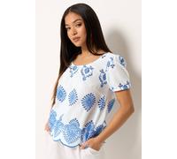 M&Co Petite & Blue Broderie Cotton Top - Women's