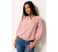 M&Co Women's Petite Floral Button Down Blouse in Pink | Size: 14 M&Co Pink 14