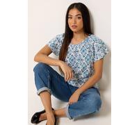 M&Co Petite Floral Cotton Scoop Neck Top - Women's Blue