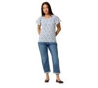 M&Co Petite Floral Cotton Scoop Neck Top - Women's Blue