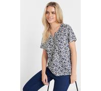 M&Co Petites Petite Blue Floral Cotton Short Sleeve Henley Top - Women's