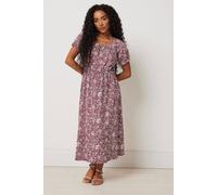 M&Co Petites Petite Floral Print Midi Dress - Women's Red