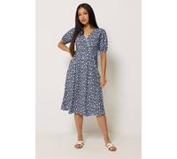 M&co Petite Floral Print Midi Wrap Dress In Mid Navy Mid Navy