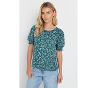 M&co Petite Floral Puff Sleeve T-Shirt In Blue Blue 14