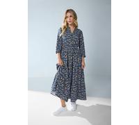 M&co Petite Floral Tiered Maxi Dress In Mid Navy Mid Navy