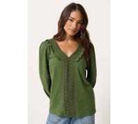 M&co Petite Frill Detail Cotton Blouse In Dark Green Dark Green