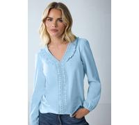 M&Co Women's Petite Frill Detail Cotton Blouse in Light Blue | Size: 8 M&Co Light Blue 8