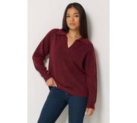 M&co Petite Half Placket Collared Jumper In Burgundy Burgundy