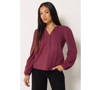 M&Co Women's Petite Half Placket Cotton Long Sleeve Top in Dark Red | Size: 12