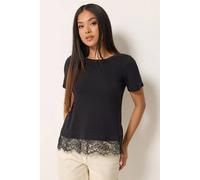M&Co Women's Petite Lace Hem T-Shirt in Black | Size: 8 M&Co Black 8