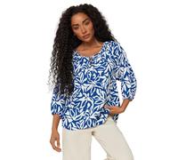 M&Co Petite Leaf Print Tie Neck Linen Blouse - Women's Blue