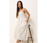 M&co Petite Linen Embroidered Trim Maxi Dress In Natural Natural