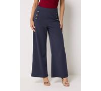 M&Co Women's Petite Military Button Trousers in Mid Navy | Size: 12 M&Co Mid Navy 12